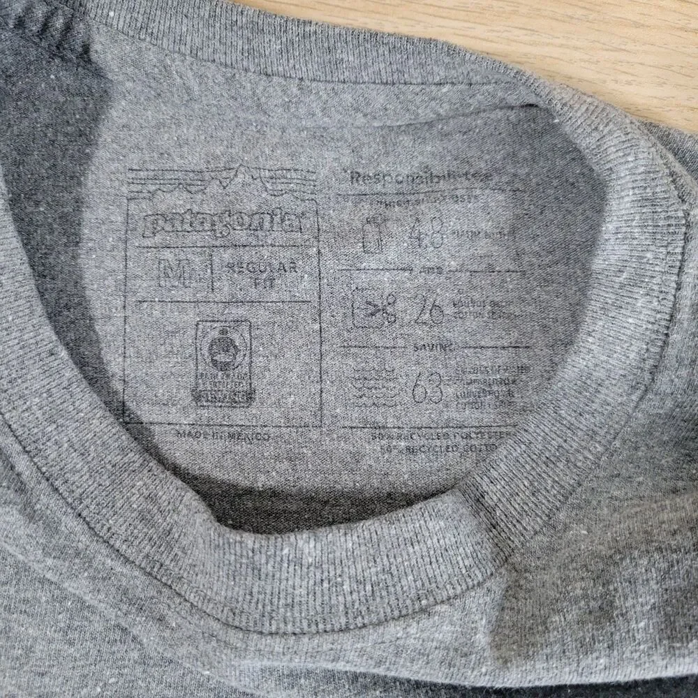Patagonia Mens Long Sleeved Shirt Size Medium P-6 Logo Responsibili-Tee Gray